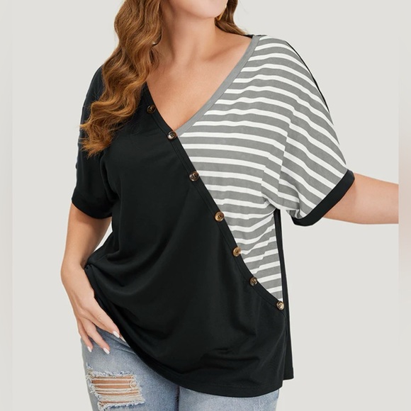 NWT Bloomchic Stripes Contrast Wrap Asymmetrical Top - Picture 2 of 9